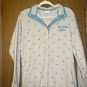 Columbia Cream Sweater with Teal Polka Dots